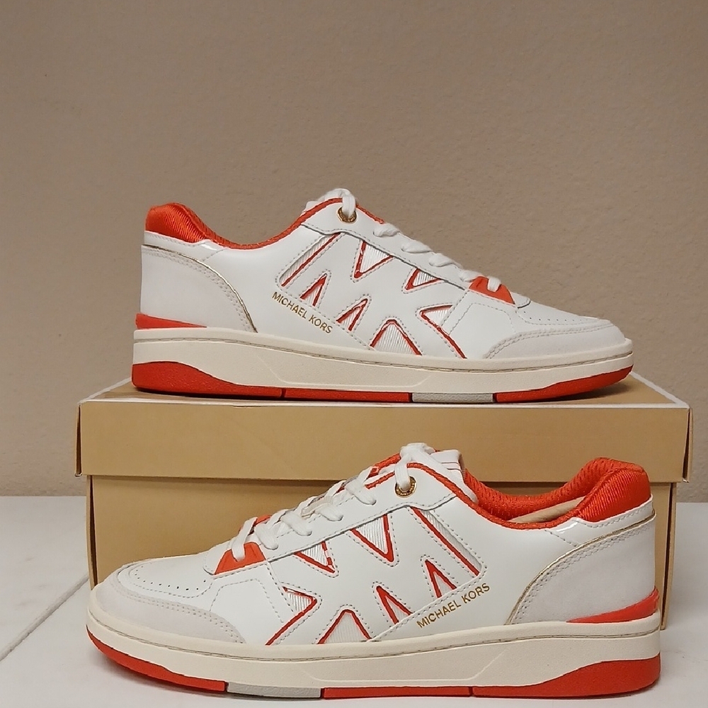 Michael Kors White and Red Rebel Lace Up Sneakers